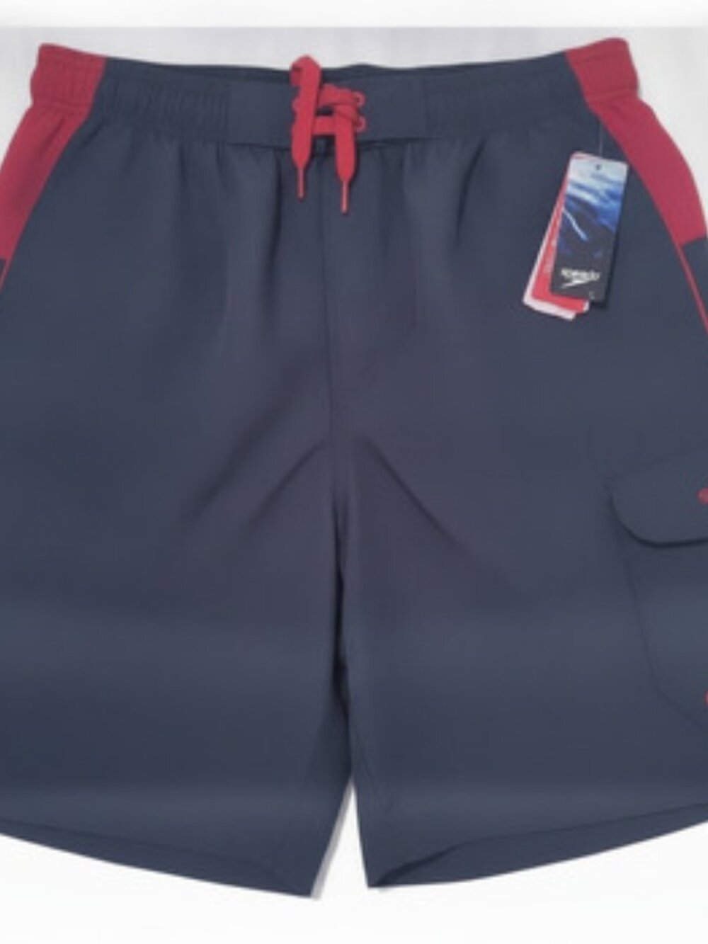 Speedo Men's Granite Grey Red Colorblock Cargo Swim Trunks Size L NWT